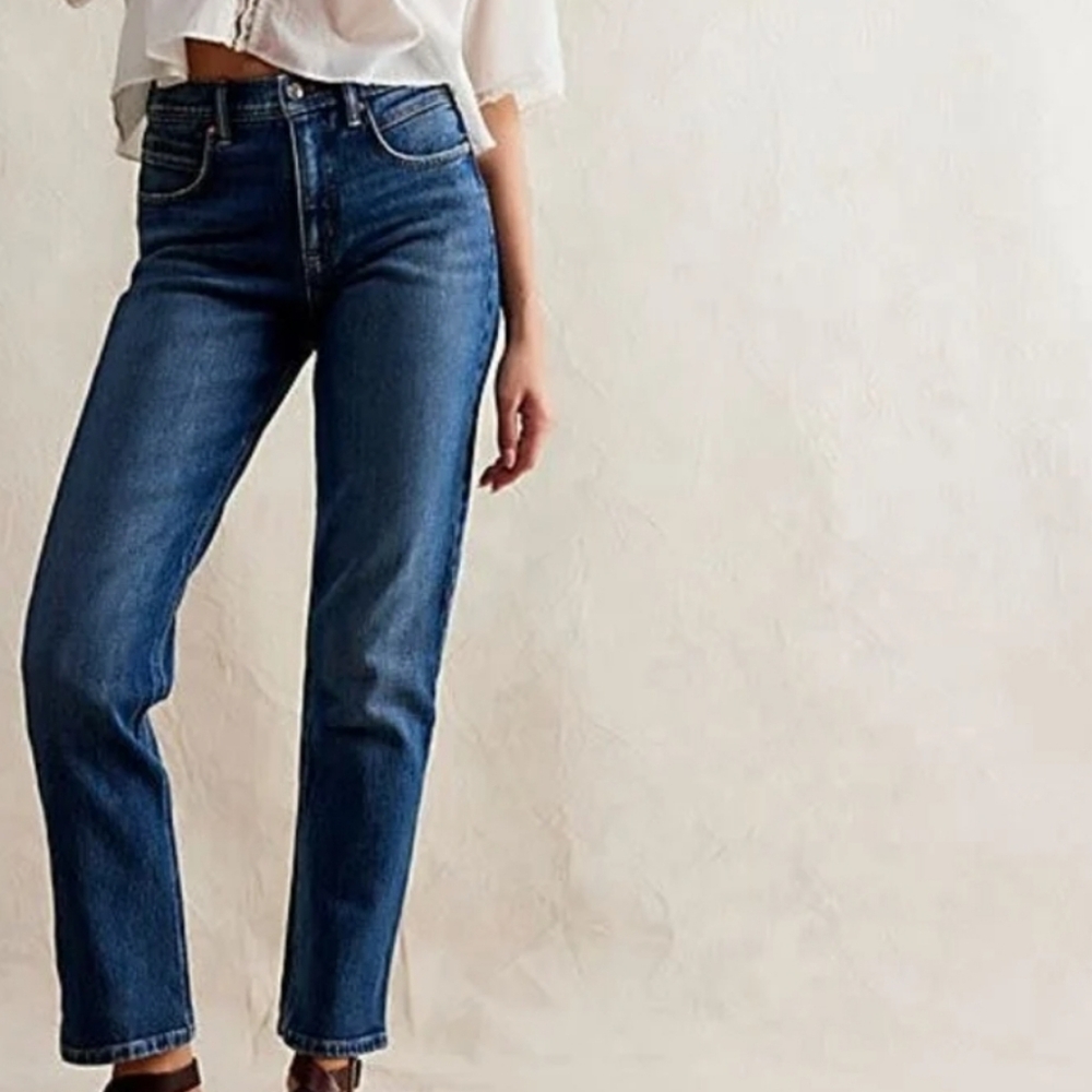 Free People Leila High-Rise Leggy Slim Jeans Blue Size 27